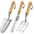 Gardening Hand Tool Set - 3PCS Stainless Steel Garden Tool Kit Multifunctional Tool with Wooden Handle Trowel, Fork & Weeder for Weeding Planting Transplant, Ideal Garden Gift for Women&Men