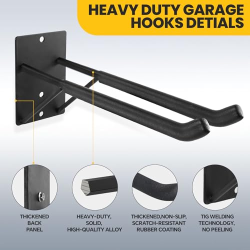 14" Large Heavy Duty Garage Hooks, Steel Garage Storage Hooks with Support Rods, Utility Wall Mount Hangers for Power Tools, Car Tires, Ladders, Chairs, Garden Tools and More (4-Pack 14" Heavy Hooks) - view 2