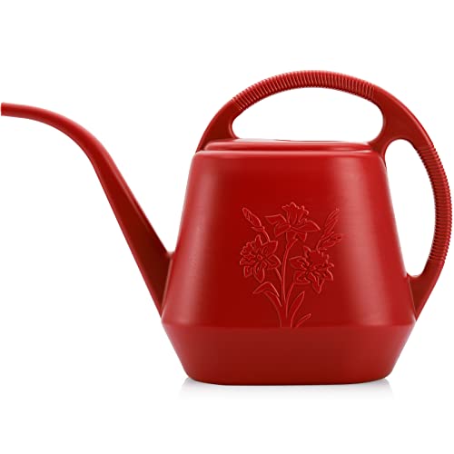 1-Gallon Plastic Watering Can with Comfortable Handle, Garden Watering Cans Long Spout for Indoor Outdoor Watering Plants, Burnt Red