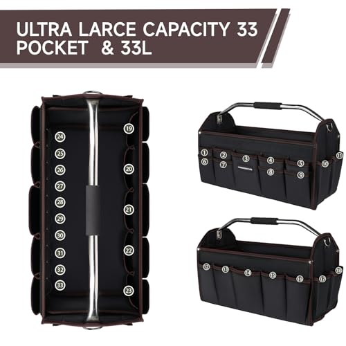 20 In Tool Carrier, Open Top Tool Tote 30 Pockets, Waterproof Tool Bag For Men, Foldable Wide Mouth Electricians Tool Bag, With Stainless Steel Handle and Removable Shoulder Strap - view 4