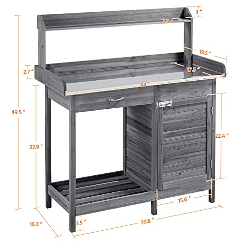 Outdoor Potting Bench with Storage Potting Table,Gray - view 4