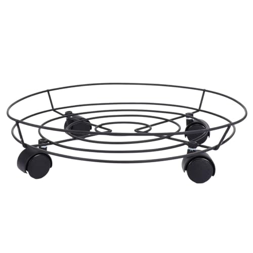 Black Metal Flowerpot Rack with Wheels for Moving Large Pots Outdoors