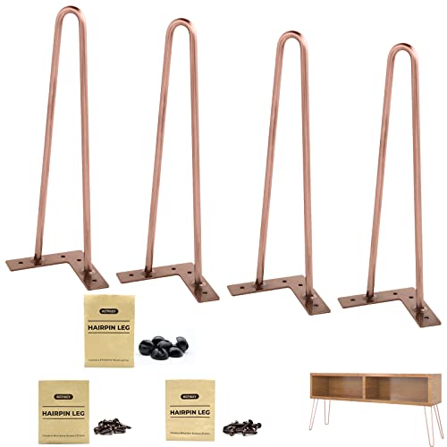 Coffee Table Legs 14 Inch Hairpin Legs Solid Rods Metal Table Legs Bench Legs for Furniture Set of 4 Furniture Feet with Floor Protectors Heavy Duty Desk Legs DIY Dresser Legs(Antique Copper)
