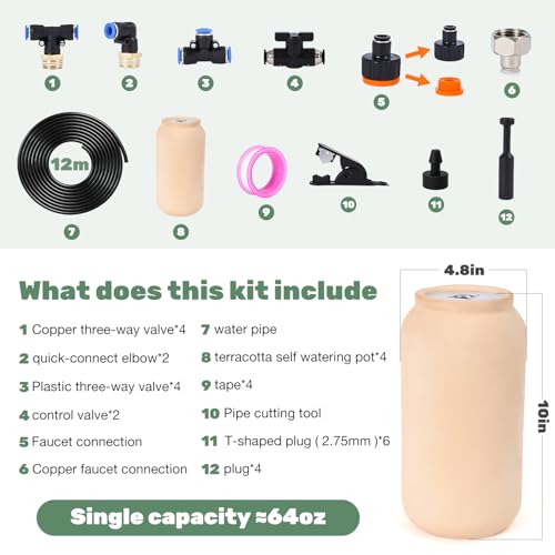4pcs 4.8x4.8x10in Large Olla Watering System for Your Garden 64oz Terracotta Olla Pots Automatic Tree Waterer Plant Watering Devices Clay Watering Pot with lid Terra Cotta Clay Irrigation Globes - view 2