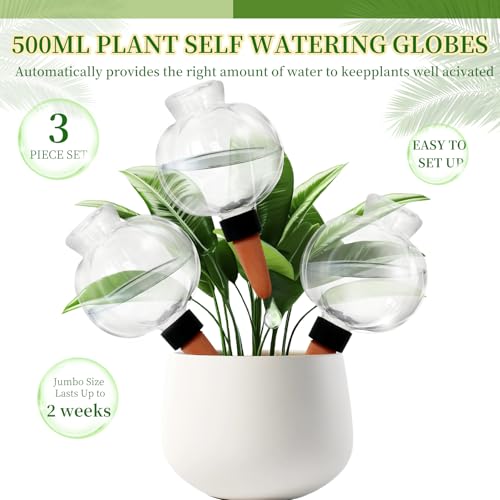 3 Pack Plant Self Watering Globes Top Fill for Indoor Plastic Water Bulbs Slow Release Terracotta 17.5 oz Self Watering Planter Insert Automatic Drip Irrigation Water Spikes Stakes Devices System - view 4