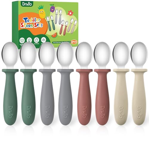 8 Pcs Toddler Spoons Set Baby Spoons with Silicone Handle