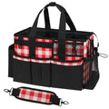 Wearable Cleaning Caddy, Cleaning Caddy Supplies Organizer with Handle & Shoulder Straps for Housekeepers, Under Sink & Car Cleaning Tool Organizers Bag with 4 Foldable Divider (RedPlaid)