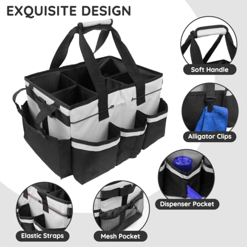 Large Cleaning Caddy Bag with Handle, Built-in Sturdy Support Board, Adjustable Shoulder Strap, Multi-compartment Design Cleaning Supply Tote for Cleaners & Housekeepers (White) - view 3