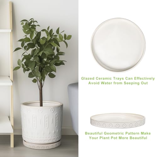 Plant Saucer for Indoors - Ceramic Plant Saucer for Outdoors 11.4 Inch Plant Water Catcher Tray Plant Pot Saucer Plant Drip Tray Drainage Large Plant Plates to Catch Water, Cream White - view 5