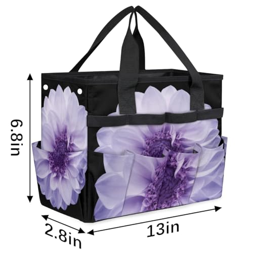 Purple Dahlia Garden Tool Bag Waterproof Gardening Tool Storage Bag with Handle & 10 Pockets Gardening Tote Bag for Women Garden Tool Organizer - view 3