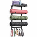 Home Gym Equipment Organizer, Yoga Mat Holder Wall Mount, Yoga Mat Storage Rack with Floating Shelf, 4 Tier Workout Equipment Storage for Foam Roller, Yoga Blocks, Resistance Bands Gym Accessories