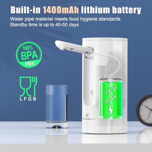 Water Dispenser Pump Bottles: Water Bottles 1-5 Gallons, Electric Water Dispenser USB Charging, White - view 3