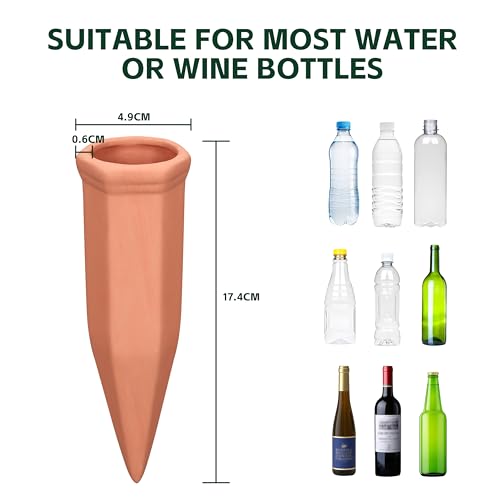 Wine Bottle Watering Spikes, Terracotta Watering Spikes for Out | Indoor Plants, Self Watering Planter Insert, Vacation Plant Watering Devices, Clay Plant Watering Globes, 8-Pack - view 4