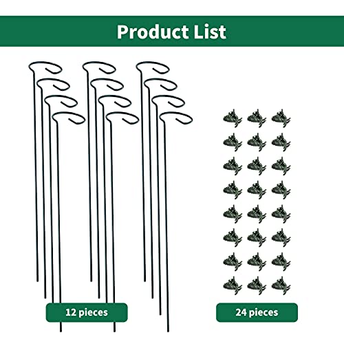 12 Pack Plant Support Stakes with 24 Pcs Plant Clips, Garden Single Stem Support Stake, Plant Cage Support Ring for Indoor Outdoor Flowers Rose Amaryllis Tomatoes Peony Lily Orchid (16 Inch) - view 6