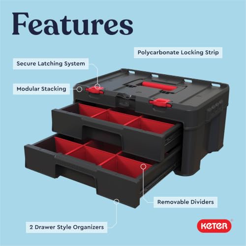 Stack-n-Roll Two Drawer Tool Box for Small Parts and Power Tool Accessories, Fits Modular Tool Storage System - view 4