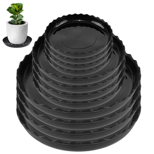12 Packs Wave Plant Saucer - Plastic Flower Pot Drip Trays/Durable Heavy Duty Black Plant Tray for Indoor and Out Door Plant(6/8/10 inch)