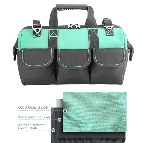 Women Garden Tools Bag 16inch Wide Mouth Tool Bag with Molded Base and Plastic-Padded, Inside Pockets for Tool Storage and Organization,600D polyester fabric (Teal color) - view 5