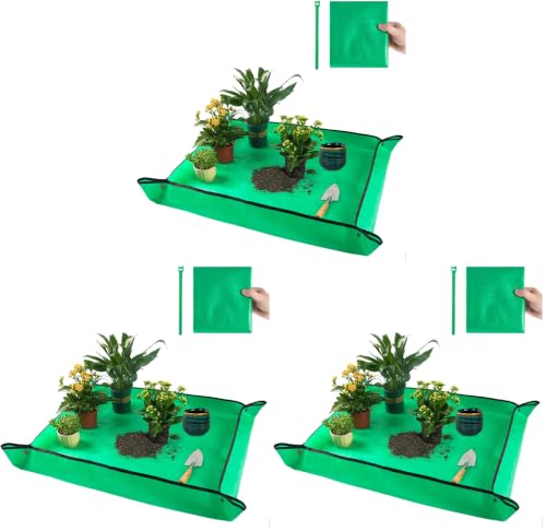 39.5" X 31.5" Large Repotting Mat for Indoor Plants Transplanting and Dirt Control Portable Potting Tray Plant Gifts for Plant Lovers Gardening Gifts for Women & Men (Pack of 3)