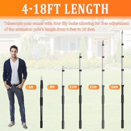 4-18FT Telescoping Extension Polewith Universal Twist-on Metal Tip, Black - view 3