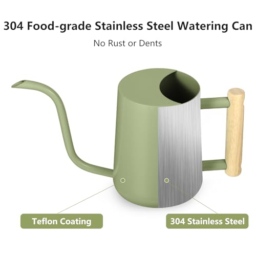 Watering Can Indoor Plants, 35oz Small Indoor Stainless Steel Metal Watering Can Modern Decorative Watering Pot with Long Spout for Indoor House Plant Bonsai Garden Flowers (Sage Green) - view 5