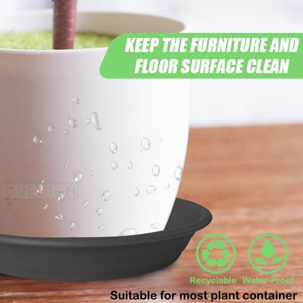 6 pcs plastic plant saucer plant trays for pots 6 8 10 inch assorted sizes | thick multi size pack plant water catcher tray for indoors potted plant planter base saucers drainage drip dish plate outdoor - view 3