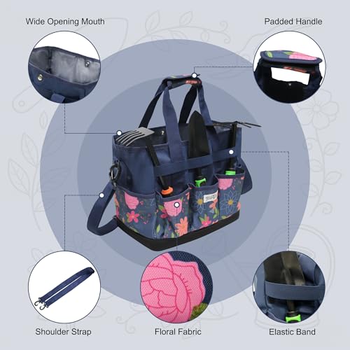 Hard Bottom Floral Garden Tool Tote Bag with Shoulder Strap - view 3