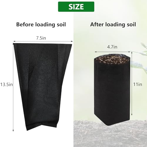 50 Pcs 13.5" H Deep Nursery Grow Bags, Non-Woven Plants Pots Container for Starting Deep Rooted Plants Vegetable, Flower, Seedling Tree, Black - view 2