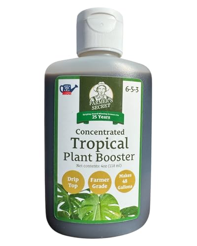 Tropical Houseplant Booster (4oz) - Super Concentrated, Makes 48 Gallons - Great for All Tropical Houseplants (Monstera, Fiddle Leaf, ZZ Plants, and More) - Easy to use Drip Top