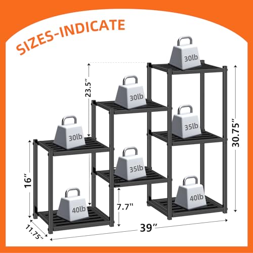 Plant Stand Indoor Outdoor, Heavy Duty Metal Waterproof 7 Tiered Plant Shelf for Multiple Flower Planter Holder Tall Large Rack, Black - view 6