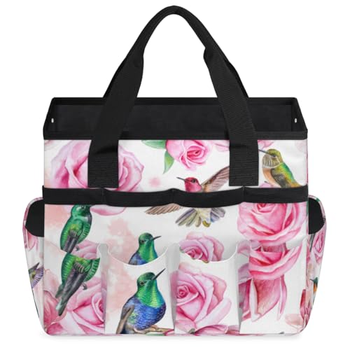 Hummingbird Flower Rose Garden Tool Bag Waterproof Gardening Tool Storage Bag with Handle & 10 Pockets Gardening Tote Bag for Women Garden Tool Organizer - view 2
