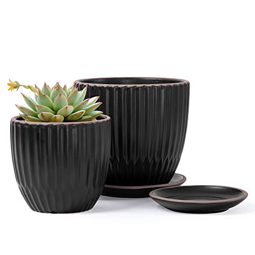 2-Pack Stoneware Planter Pots, 4.5/5.8 in, Black, 99-D-2