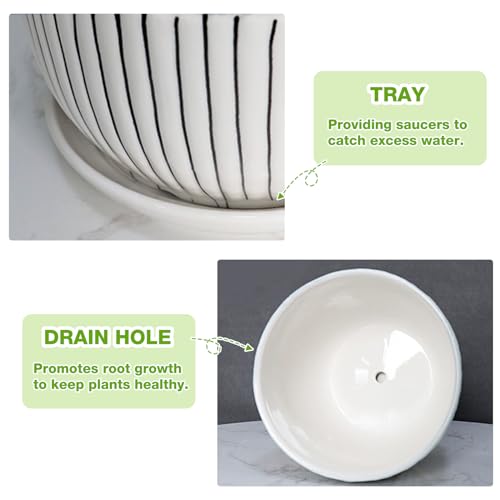 Ceramic Plant Pots Set of 3, 6.75/5.6/4.2 inch Planters with Drainage Holes and Saucer, Flower Pot Outdoor Indoor, Modern Decorative Planters for House Plants Garden Planters Succulent Pots - view 3