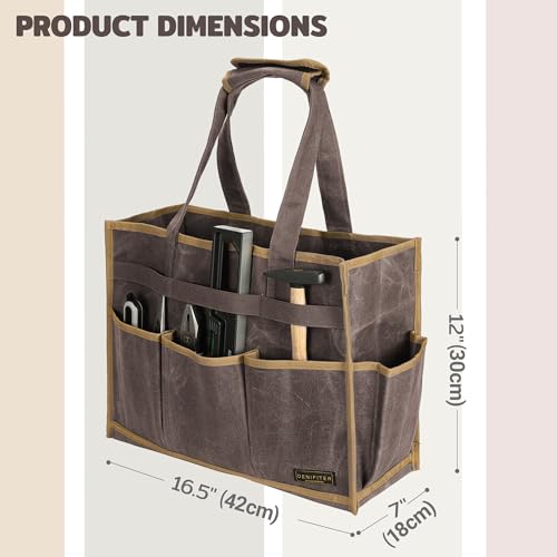 Canvas Large Tool Bag - A Large Main Pocket and 14 Insert Pockets Garden Tool Tote Bag - Durable 16oz Waxed Canvas Tool Case with Handle - Tool not Included - view 2
