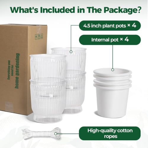 Self Watering Pots for Indoor Plants 4.5 Inch 4 Pack Planter Clear - view 6