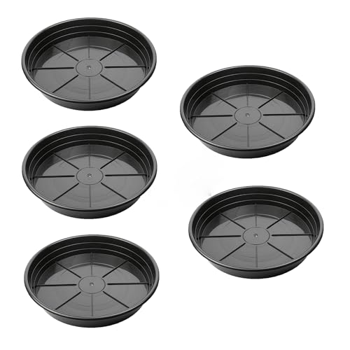 Premium Plastic Plant Saucer, Black 12” Inside Diameter, Pack of 5 - Protects Surfaces and Floors from Water and Debris
