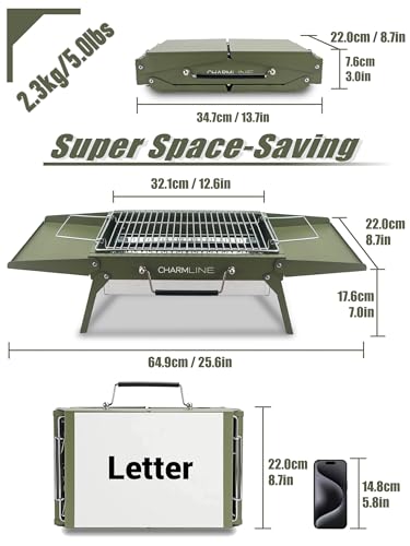 14 x 9 inches Small Portable Charcoal BBQ Grill, Foldable Compact Camping Barbecue for 1–3 People, Ideal for Camping, Tailgating, Beach, Picnic & Tabletop Use, Green - view 2