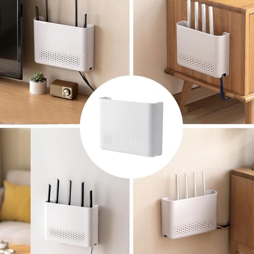 Router Storage Box – Wall-Mount Wifi Cable Organizer, Internet Modem Shelf Rack | No-Drill Network Equipment Holder for Bedroom, Living Room, Dorm, Office, Apartment, Study Room, Home Interior - view 6