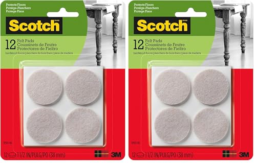 Felt Pads 12 PCS Beige, Felt Furniture Pads for Protecting Hardwood Floors, 1.5" inch Round, Easy-to-Apply, Self-Stick Design, Reliable Protection from Nicks, dents and Scratches (SP803-NA)