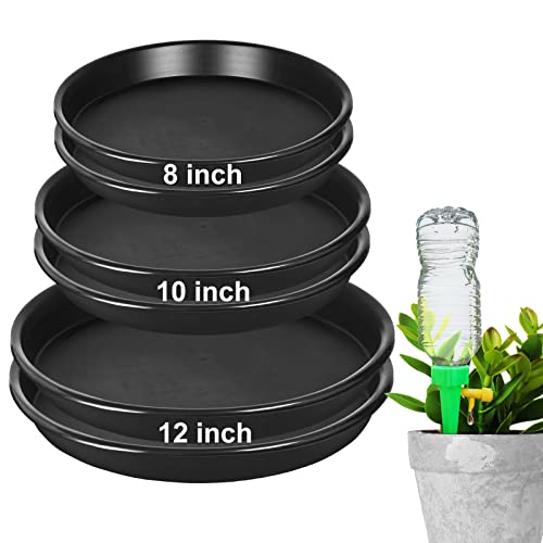 6Pack 8,10,12Inch Plastic Drip Trays Plant Saucers for Indoors Outdoor Plant, Thick Heavy Durable Sturdy Flower Pot Trays for Pots Planter, Black…