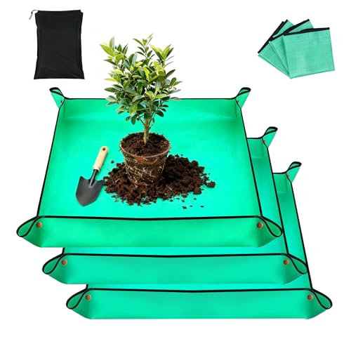Green Repotting Mat, 3 Pack 26.8x26.8 Inch PE Waterproof Mat for Plants