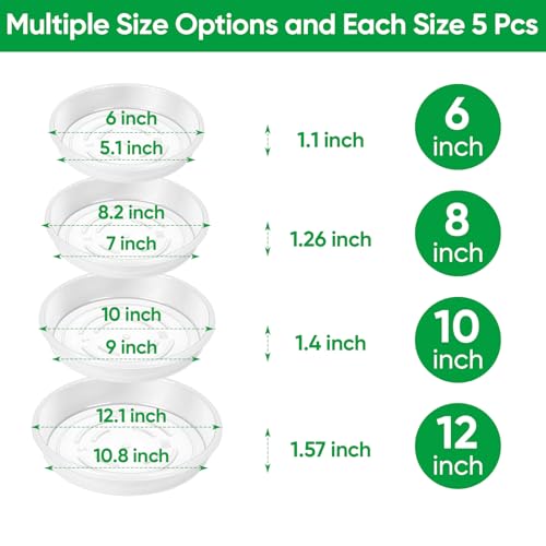 20 Pack Plant Saucer Tray, 6/8 /10/12 inch Heavy Duty Flower Pot Trays, Plastic Plant Saucer for Indoor & Outdoor Plants, Plant Trays to Catch Water, 5 Pieces of Each Size - view 2