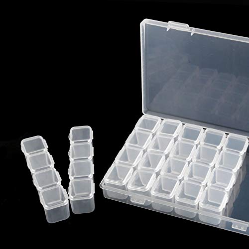 28 Slots Empty Clear Plastic Organizer Box Nail Art Decoration Storage Container Tool for Nail Glitter Rhinestone Crystal, Earrings, Jewelry Beads, Small Accessories (Clear) - view 7