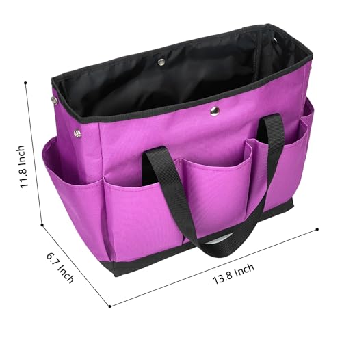 Garden Tool Bag with Interior Exterior Side Pockets, Gardening Tote Bag for Garden Plant Tool Set Store Content Bag, 8 Storage Pockets (Purple) - view 3