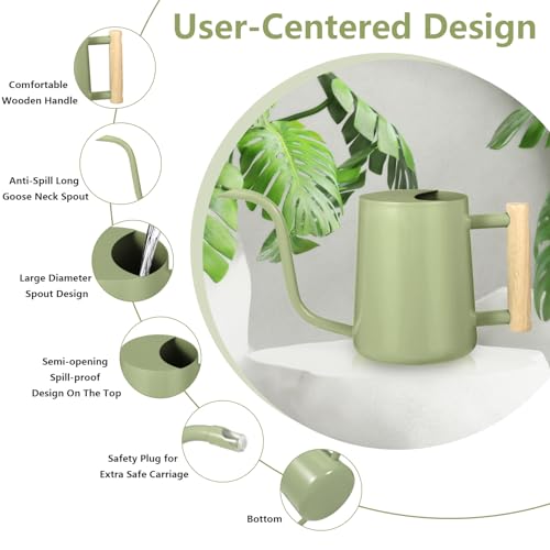 Watering Can Indoor Plants, 35oz Small Indoor Stainless Steel Metal Watering Can Modern Decorative Watering Pot with Long Spout for Indoor House Plant Bonsai Garden Flowers (Sage Green) - view 6