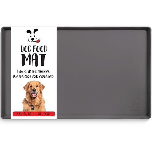 Dog Food Mat – Waterproof Dog Bowl Mat for Food and Water, Silicone Pet Feeding Mats for Floors, Non-Slip Placemat with High Edges for Dogs Bowls, Puppy Essentials (L: 24" x 16", Shadow)