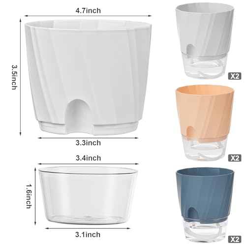 Self Watering Plant Pots 4.7 Inch, 6 Pack Plastic Indoor Planters Pots - view 2