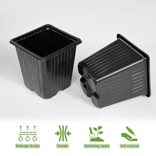 100Pcs Square Plant Nursery Pots,3.5 Inch Plastic Pots with Drainage Holes,Reusable Seed Starter Pots for Flowers,Vegetables,Garden Planting,Transplanting,Succulents,Cuttings(Black) - view 5