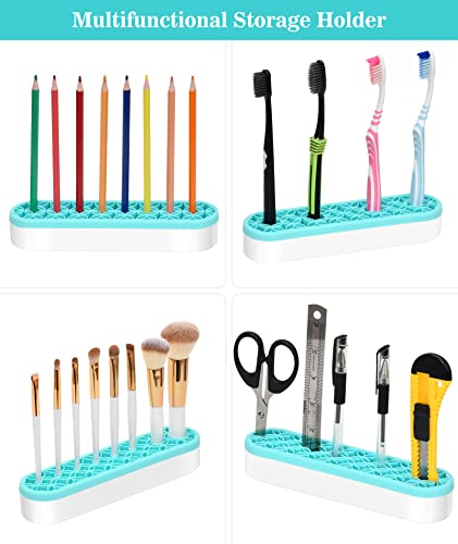 Silicone Makeup Brush Holder, Desktop Cosmetic Storage Box Organizer for Brush, Eyeliners, Cosmetic Tools, Pen, Pencil, Art Supplies, Painting Brush, and more - Blue - view 2