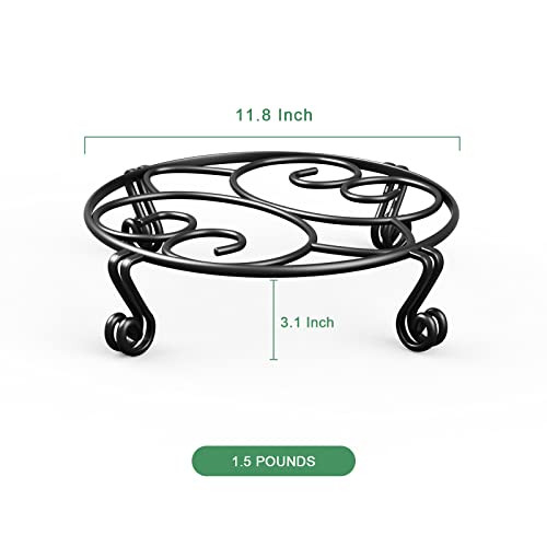 Original Patented Plant Stand for Flower Pot Heavy Duty Potted Holder Indoor Outdoor, Metal Rustproof Iron Garden Container Round Supports Rack for Planter, Black, 11.8 Inches - view 6