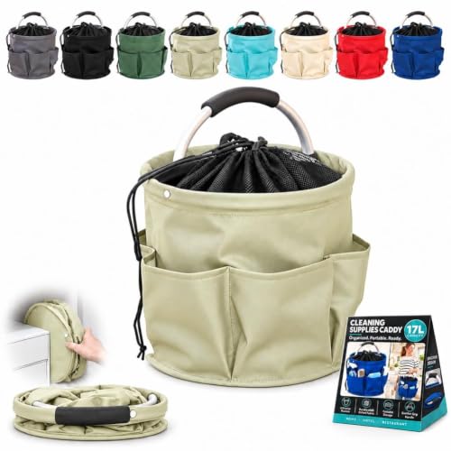 Cleaning Supply Caddy for Clean Products, Foldable Gardening Storage Bags, Portable Cleaning Caddy with Handle, 17L Clean Organizer with 6 Pockets for Home Garden(#D,Drawstring Top)